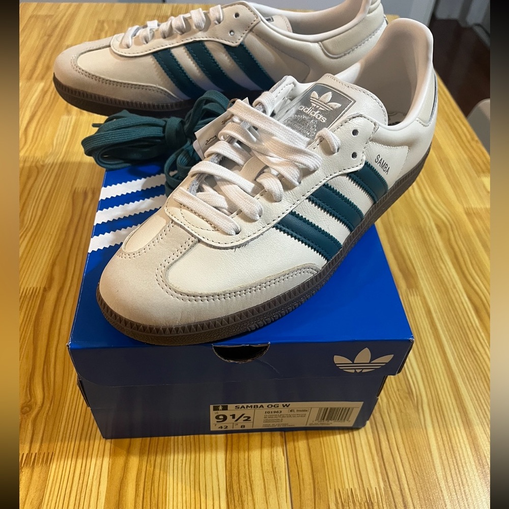 Adidas Samba OG White and Dark Green Sneakers